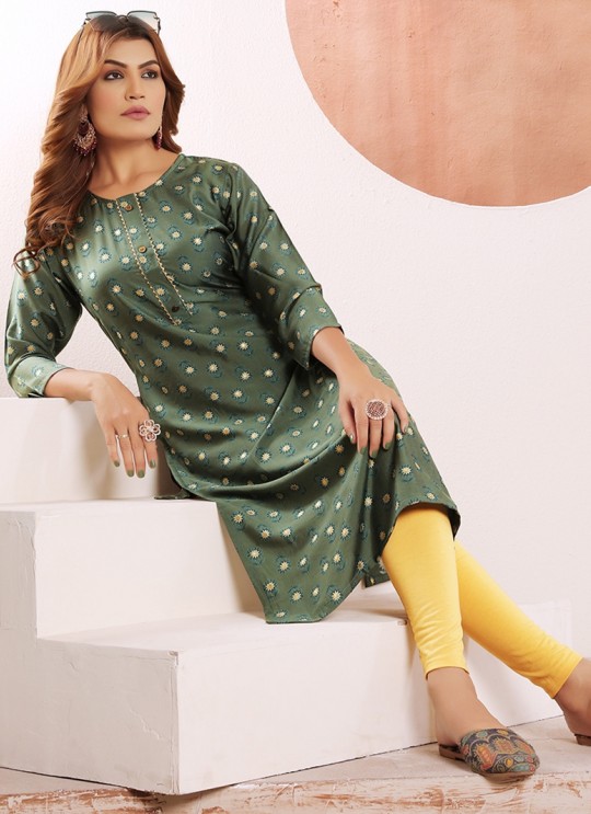 Olive Green Viscose Maslin Readymade Kurti | Digital Print STAR VOL-2 5115 Olive Green Viscose Maslin Readymade Kurti | Digital Print STAR VOL-2 5115