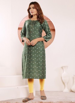 Olive Green Viscose Maslin Readymade Kurti | Digital Print STAR VOL-2 5115
