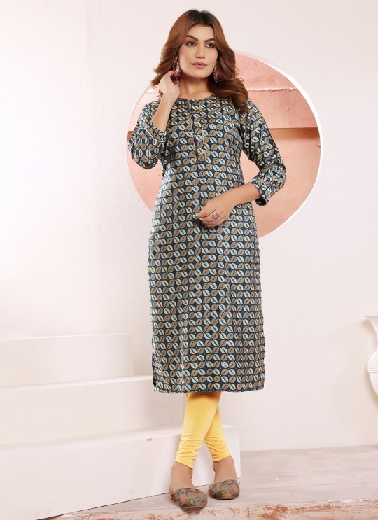 Teal Blue Viscose Kurti | Digital Print STAR VOL-3 5118