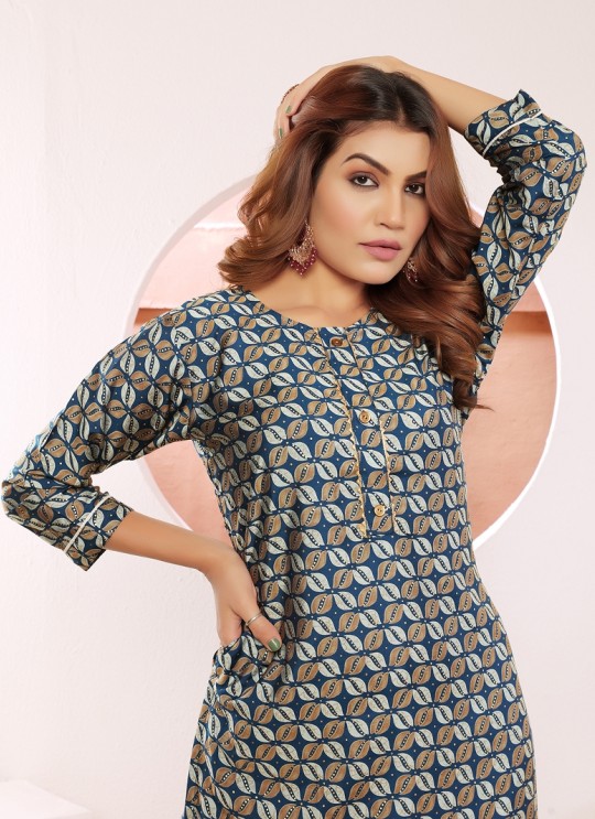 Teal Blue Viscose Kurti | Digital Print STAR VOL-3 5118