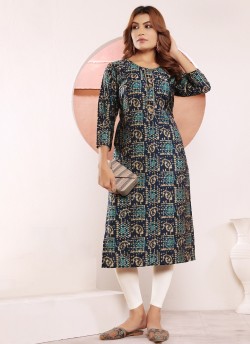 Navy Blue Viscose Maslin Readymade Kurti | Digital Print STAR VOL-3 5120