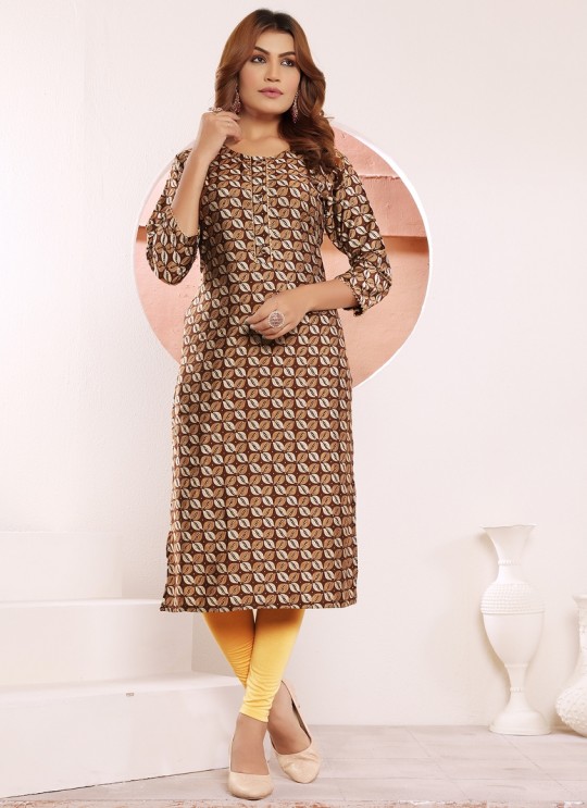 Brown Viscose Maslin Kurti with Digital Print from STAR VOL-3 Design 5121 Brown Viscose Maslin Kurti with Digital Print from STAR VOL-3 Design 5121