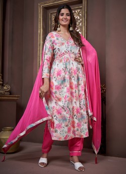 Pink Multicolor Rayon Alia Cut Readymade Salwar Kameez Afgani Alia Vol-1 2225