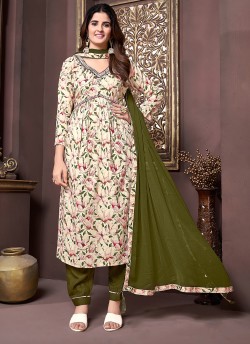 Mehendi Multicolor Rayon Alia Cut Readymade Salwar Kameez Afgani Alia Vol-1 2226