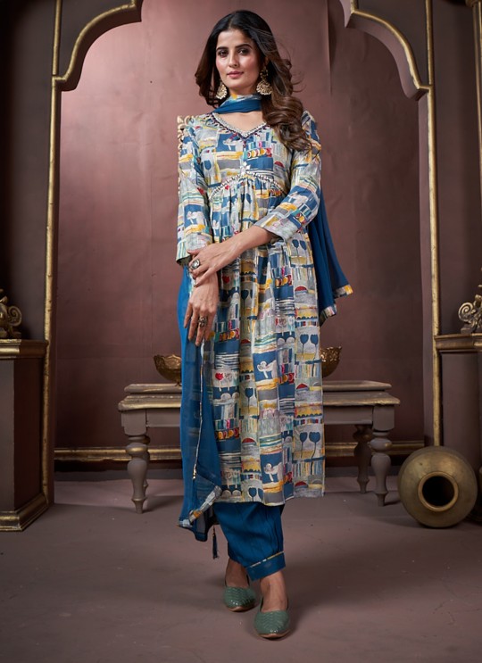 Teal Blue Multicolor Rayon Alia Cut Readymade Salwar Kameez Afgani Alia Vol-1 2227 Teal Blue Multicolor Rayon Alia Cut Readymade Salwar Kameez Afgani Alia Vol-1 2227