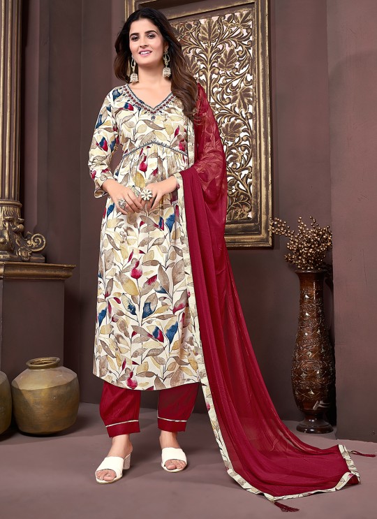Red Multicolor Rayon Alia Cut Readymade Salwar Kameez Afgani Alia Vol-1 2228