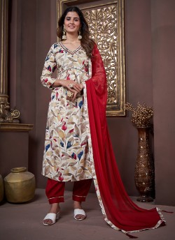 Red Multicolor Rayon Alia Cut Readymade Salwar Kameez Afgani Alia Vol-1 2228