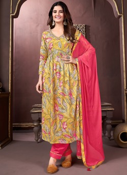 Mustard Dark Pink Rayon Alia Cut Readymade Salwar Kameez, Afgani Alia Vol-2 2230