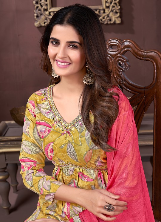 Mustard Dark Pink Rayon Alia Cut Readymade Salwar Kameez, Afgani Alia Vol-2 2230 Mustard Dark Pink Rayon Alia Cut Readymade Salwar Kameez, Afgani Alia Vol-2 2230