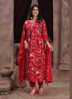 Red Rayon Alia Cut Readymade Salwar Kameez Alia Vol-1 2222