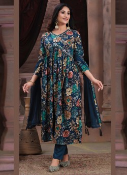Aqua Blue Rayon Alia Cut Readymade Salwar Kameez Alia Vol-2 2224
