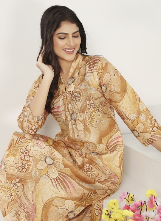 Peach Chanderi Readymade Co-ord Set | Digital Print WONDOR VOL-1 857 Peach Chanderi Readymade Co-ord Set | Digital Print WONDOR VOL-1 857