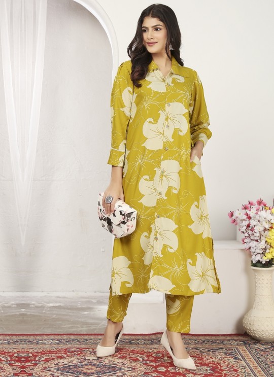 Mustard Riyon Readymade Co-ord Set | Digital Print WONDOR VOL-1 859