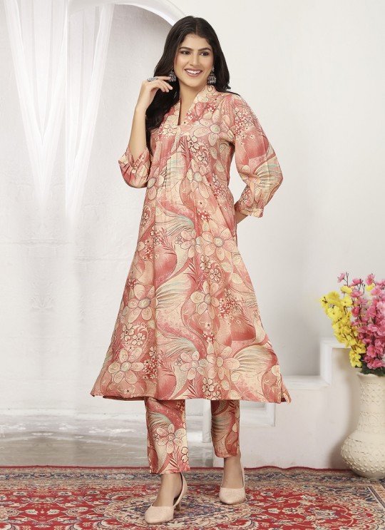 Peach Chanderi Readymade Co-ord Set | Digital Print WONDOR VOL-2 861 Peach Chanderi Readymade Co-ord Set | Digital Print WONDOR VOL-2 861