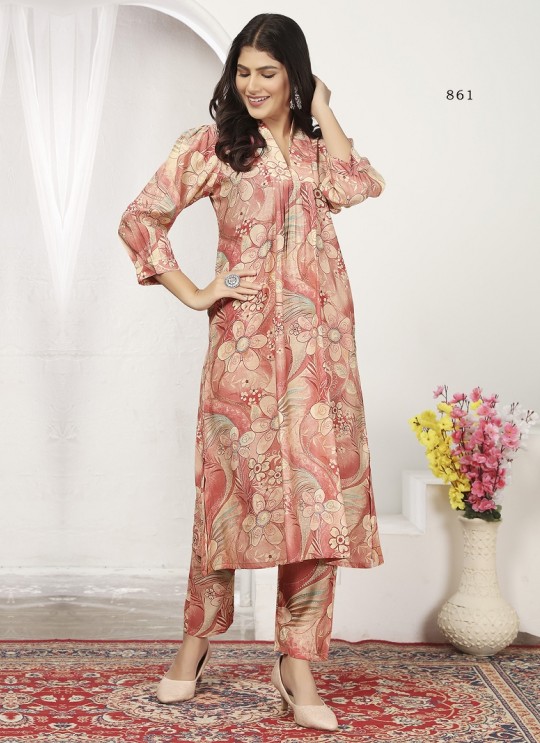 Peach Chanderi Readymade Co-ord Set | Digital Print WONDOR VOL-2 861 Peach Chanderi Readymade Co-ord Set | Digital Print WONDOR VOL-2 861