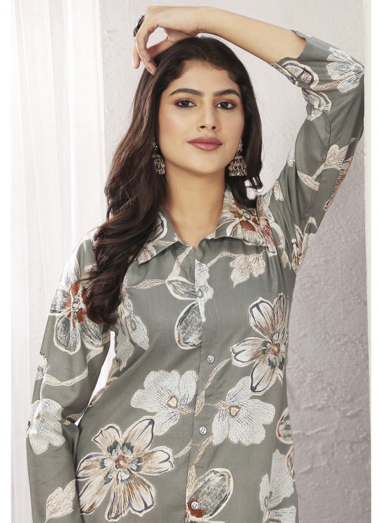 Grey Chanderi Readymade Co-ord Set | Digital Print WONDOR VOL-2 862 Grey Chanderi Readymade Co-ord Set | Digital Print WONDOR VOL-2 862