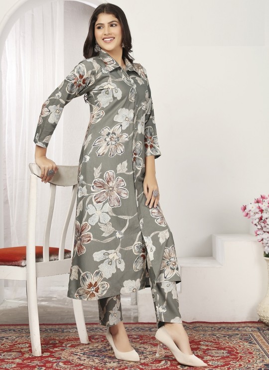 Grey Chanderi Readymade Co-ord Set | Digital Print WONDOR VOL-2 862 Grey Chanderi Readymade Co-ord Set | Digital Print WONDOR VOL-2 862