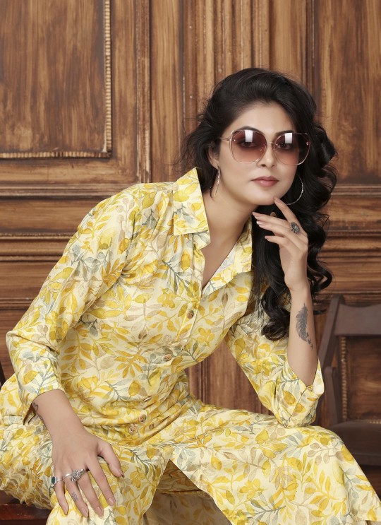 Yellow Rayon Readymade Co-ord Set | Digital Print WOW VOL-2 852 Yellow Rayon Readymade Co-ord Set | Digital Print WOW VOL-2 852