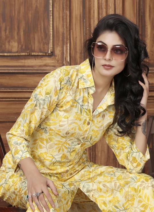 Yellow Rayon Readymade Co-ord Set | Digital Print WOW VOL-2 852 Yellow Rayon Readymade Co-ord Set | Digital Print WOW VOL-2 852