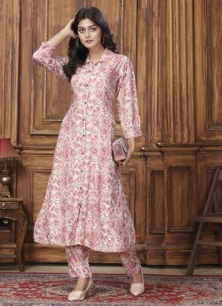 Beige & Pink Rayon Readymade Co-ord Set | Digital Print WOW VOL-2 854
