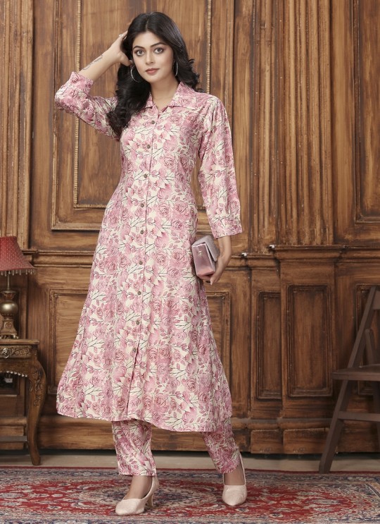 Beige & Pink Rayon Readymade Co-ord Set | Digital Print WOW VOL-2 854 Beige & Pink Rayon Readymade Co-ord Set | Digital Print WOW VOL-2 854