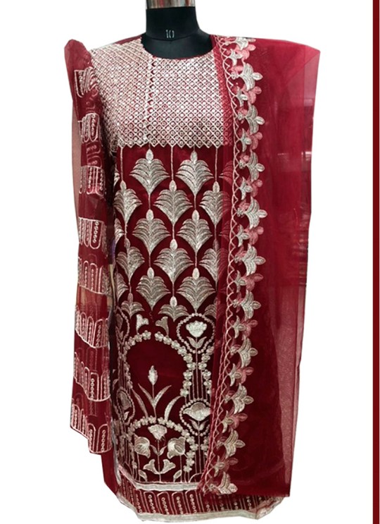 Maroon Super Net Embroidered Pakistani Suit SC/019128