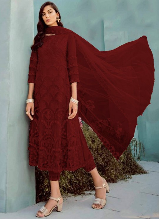 Maroon Super Net Embroidered Pakistani Suit SC/019128