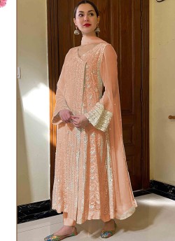 Peach Georgette Embroidered Pakistani Salwar Kameez SC/019432