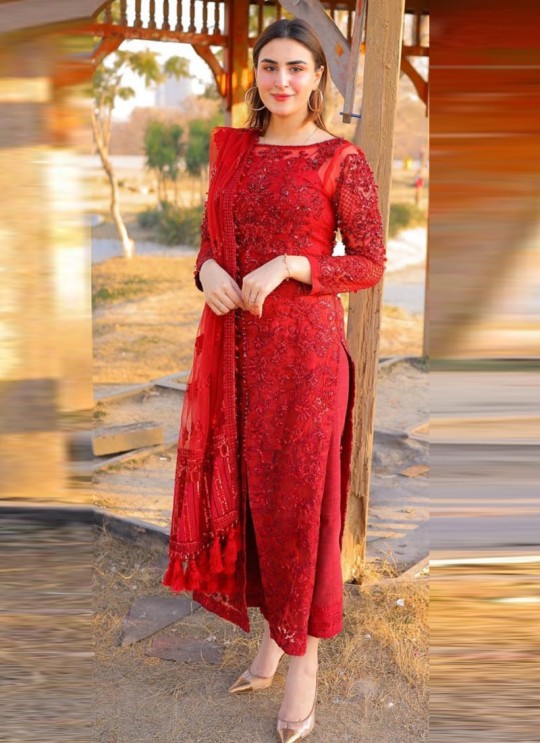 Red Georgette Embroidered Pakistani Suit SC/019429