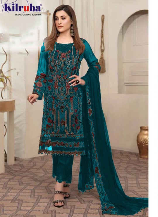 Teal Blue Georgette Embroidered Pakistani Suit SC/019582