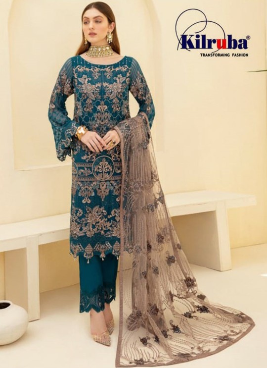 Teal Blue Georgette Embroidered Pakistani Suit SC/019519