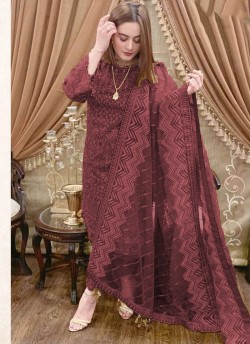 Brown Georgette Embroidered Pakistani Shalwar SC/019577