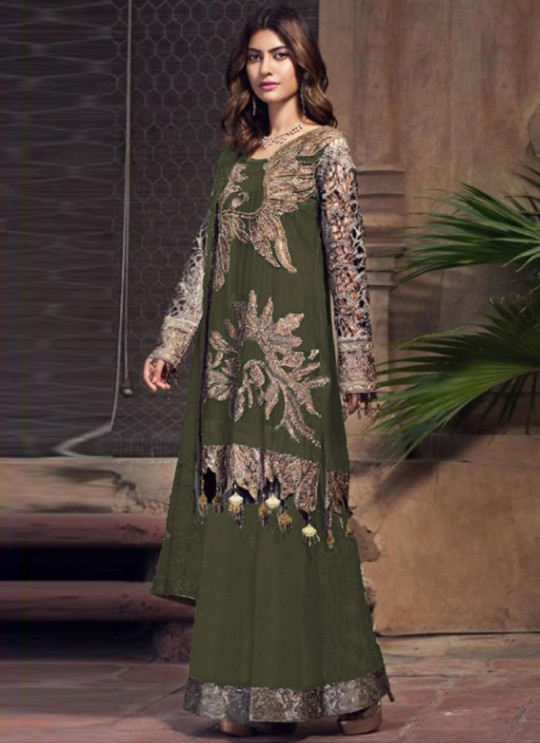 Mehandi Green Georgette Embroidered Pakistani Suit SC/019534