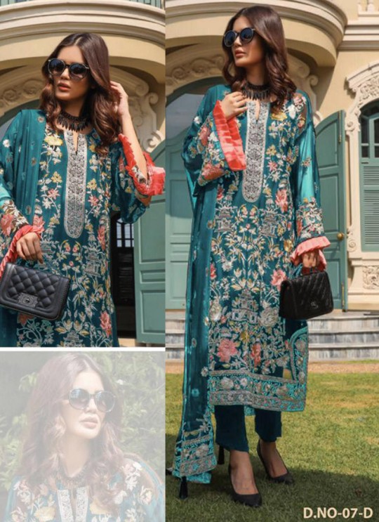 Teal Blue Georgette Embroidered Pakistani Suits Jannat Premium 07D Color By Kilruba SC/013829