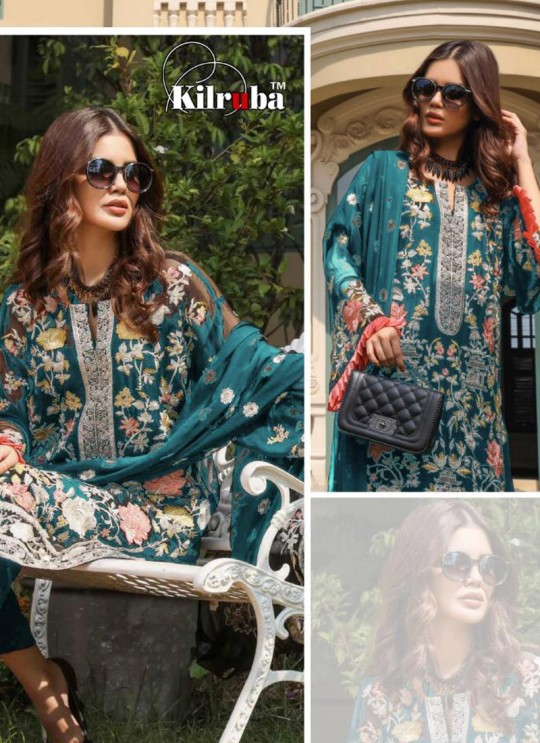Teal Blue Georgette Embroidered Pakistani Suits Jannat Premium 07D Color By Kilruba SC/013829