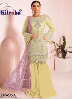 Yellow Net Eid Wear Pakistani Suit Jannat Freesia 12005 Colours 12005A By Kilruba SC/018065