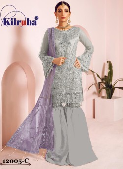 Grey Net Eid Wear Pakistani Suit Jannat Freesia 12005 Colours 12005C By Kilruba SC/018067