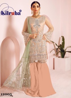 Beige Net Eid Wear Pakistani Suit Jannat Freesia 12005 Colours 12005 Original By Kilruba SC/017391