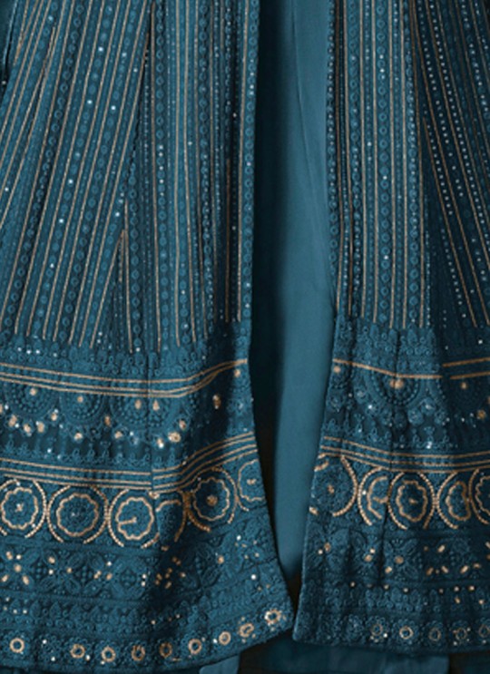 122A Colours By Kilruba Georgette Teal Embroidered Skirt Kameez 122A Colours By Kilruba Georgette Teal Embroidered Skirt Kameez