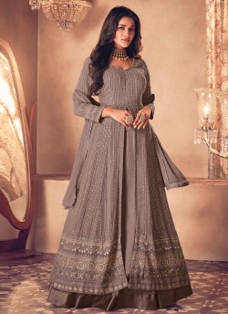 122B Colours By Kilruba Georgette Brown Embroidered Skirt Kameez