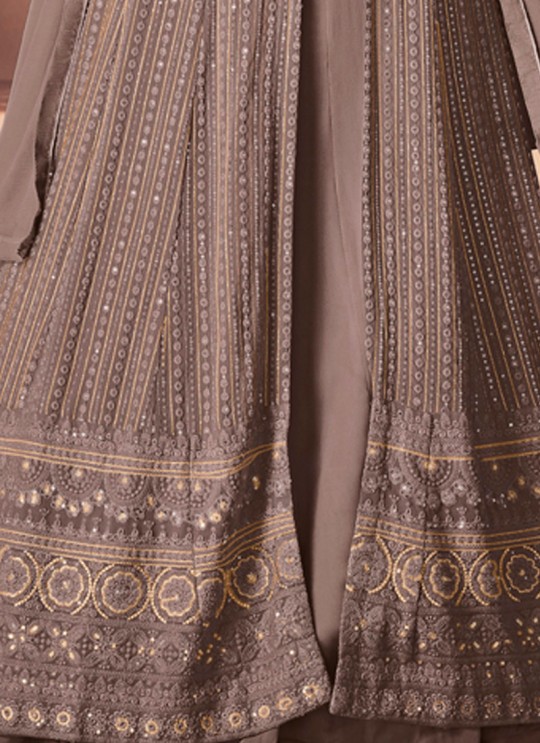 122B Colours By Kilruba Georgette Brown Embroidered Skirt Kameez 122B Colours By Kilruba Georgette Brown Embroidered Skirt Kameez