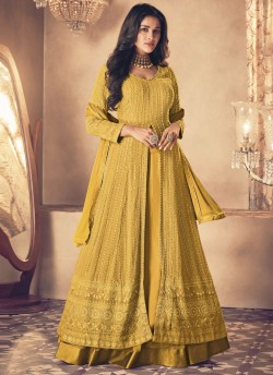 122C Colours By Kilruba Georgette Yellow Embroidered Skirt Kameez
