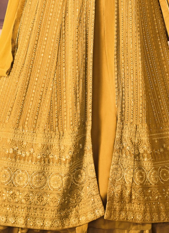 122C Colours By Kilruba Georgette Yellow Embroidered Skirt Kameez 122C Colours By Kilruba Georgette Yellow Embroidered Skirt Kameez
