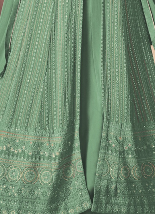 122E Colours By Kilruba Georgette Light Green Embroidered Skirt Kameez