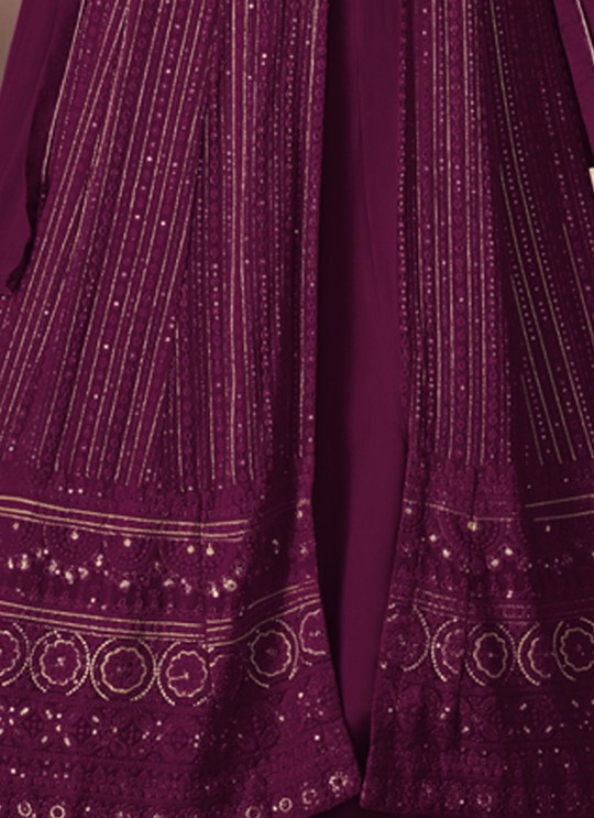 122H Colours By Kilruba Georgette Wine Embroidered Skirt Kameez