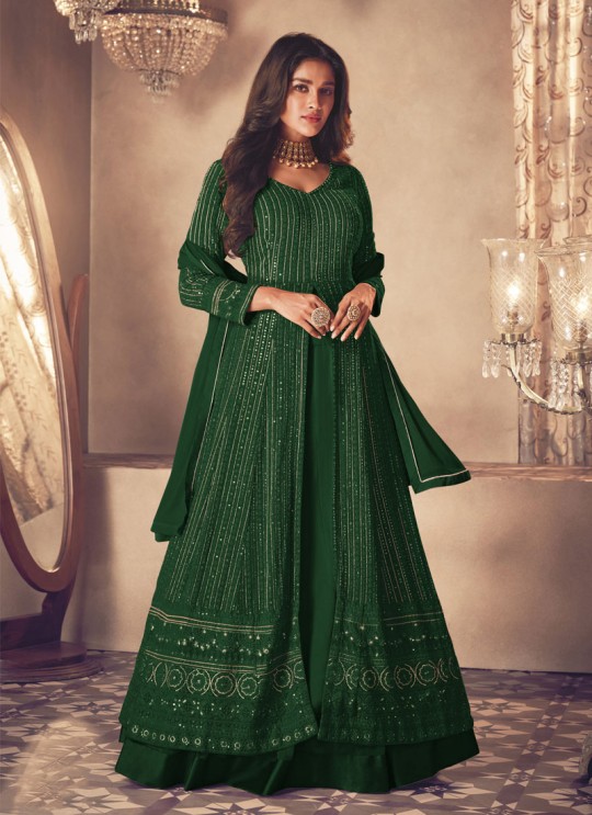 122J Colours By Kilruba Georgette Green Embroidered Skirt Kameez 122J Colours By Kilruba Georgette Green Embroidered Skirt Kameez