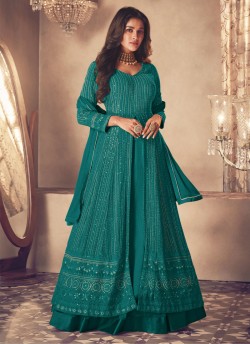 122K Colours By Kilruba Georgette Teal Blue Embroidered Skirt Kameez