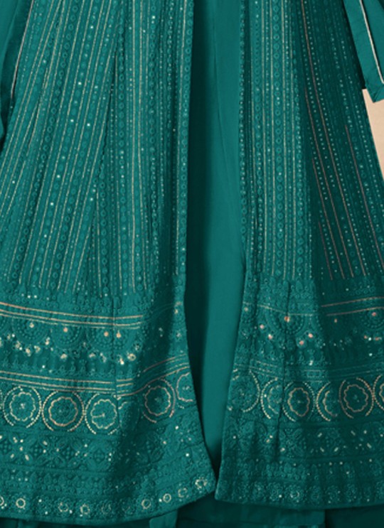 122K Colours By Kilruba Georgette Teal Blue Embroidered Skirt Kameez