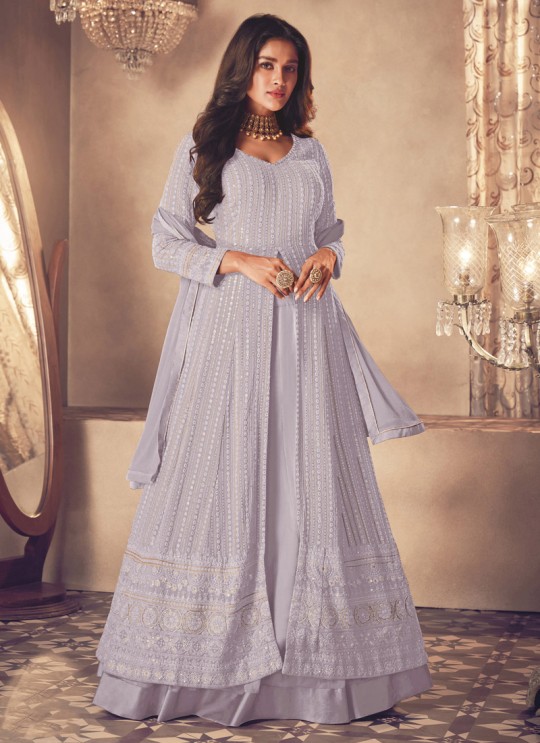 122M Colours By Kilruba Georgette Purple Embroidered Skirt Kameez