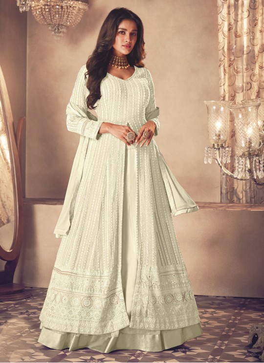 122N Colours By Kilruba Georgette Cream Embroidered Skirt Kameez